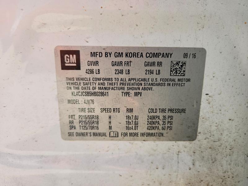 Aukcja sprzedaży 2017 Buick Encore, vin: KL4CJCSB5HB028641, numer aukcji: 70779476