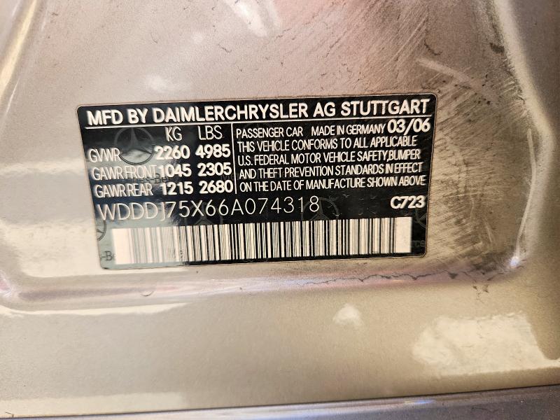 Продаж на аукціоні авто 2006 Mercedes-benz Cls, vin: WDDDJ75X66A074318, номер лоту: 69904146