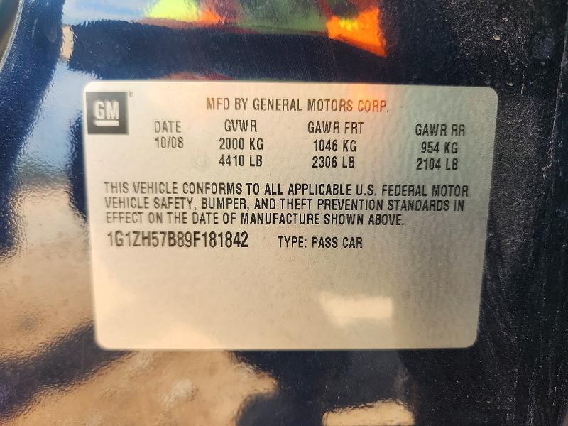 68191106 :رقم المزاد ، 1G1ZH57B89F181842 vin ، 2009 Chevrolet Malibu مزاد بيع