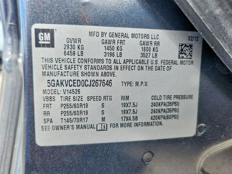 Auction sale of the 2012 Buick Enclave, vin: 5GAKVCED0CJ267646, lot number: 69927426
