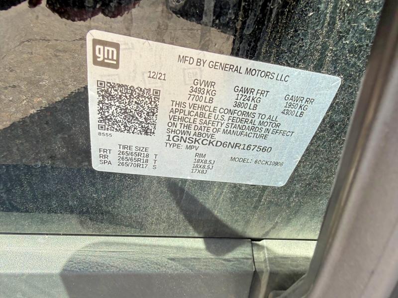 70175646 :رقم المزاد ، 1GNSKCKD6NR167560 vin ، 2022 Chevrolet Suburban مزاد بيع