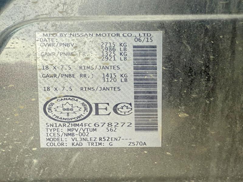 Aukcja sprzedaży 2015 Nissan Pathfinder, vin: 5N1AR2MM4FC678272, numer aukcji: 65675286