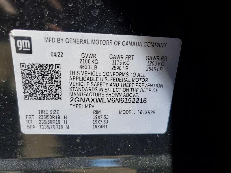 Продаж на аукціоні авто 2022 Chevrolet Equinox, vin: 2GNAXWEV6N6152216, номер лоту: 68682446