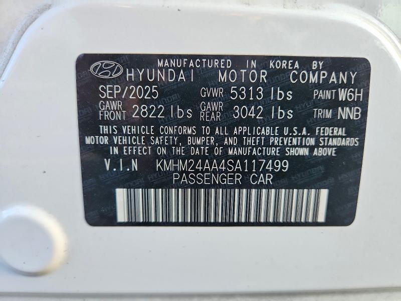 70127796 :رقم المزاد ، KMHM24AA4SA117499 vin ، 2025 Hyundai Ioniq 6 مزاد بيع