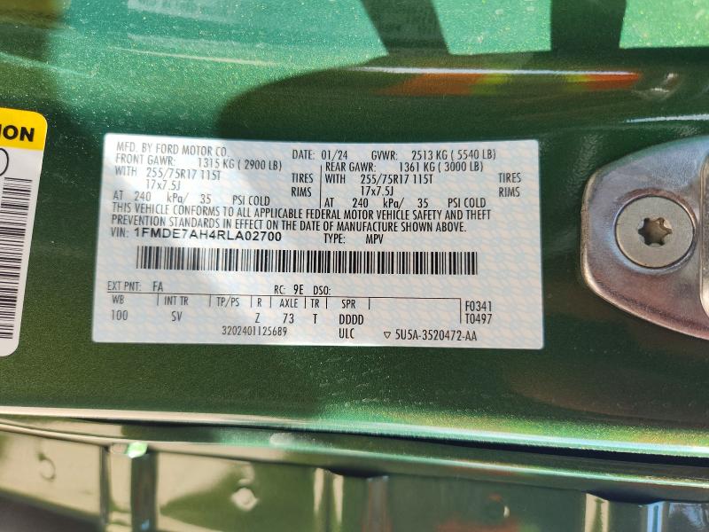 Продажа на аукционе авто 2024 Ford Bronco, vin: 1FMDE7AH4RLA02700, номер лота: 70270236