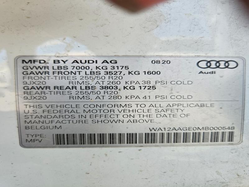 Продаж на аукціоні авто 2021 Audi E-tron, vin: WA12AAGE0MB000548, номер лоту: 68918606