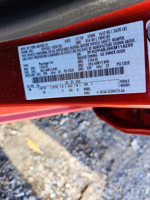 Продажа на аукционе авто 2019 Ford Fiesta, vin: 3FADP4BJ9KM114255, номер лота: 70164366