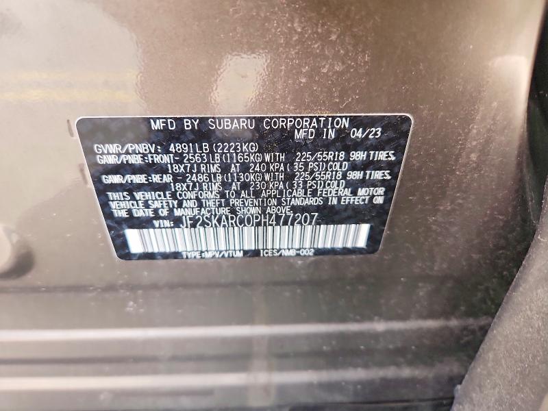 Продаж на аукціоні авто 2023 Subaru Forester, vin: JF2SKARC0PH477207, номер лоту: 70180996