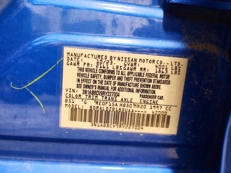 2024 Nissan Sentra მანქანა იყიდება აუქციონზე, vin: 3N1AB8CV9RY227004, აუქციონის ნომერი: 67335336