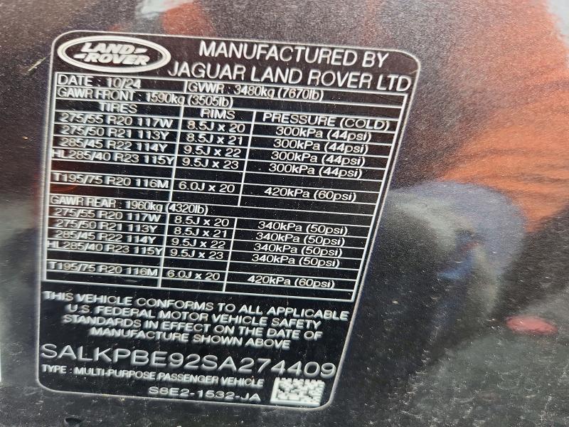 Aukcja sprzedaży 2025 Land Rover Range Rover, vin: SALKPBE92SA274409, numer aukcji: 69531936