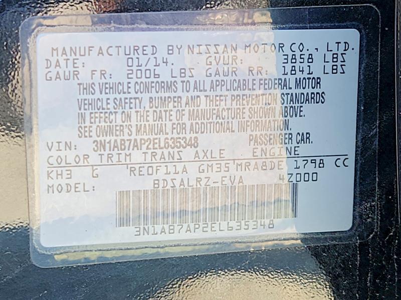 69180666 :رقم المزاد ، 3N1AB7AP2EL635348 vin ، 2014 Nissan Sentra مزاد بيع