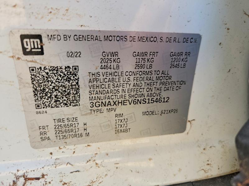 68056556 :رقم المزاد ، 3GNAXHEV6NS154612 vin ، 2022 Chevrolet Equinox مزاد بيع