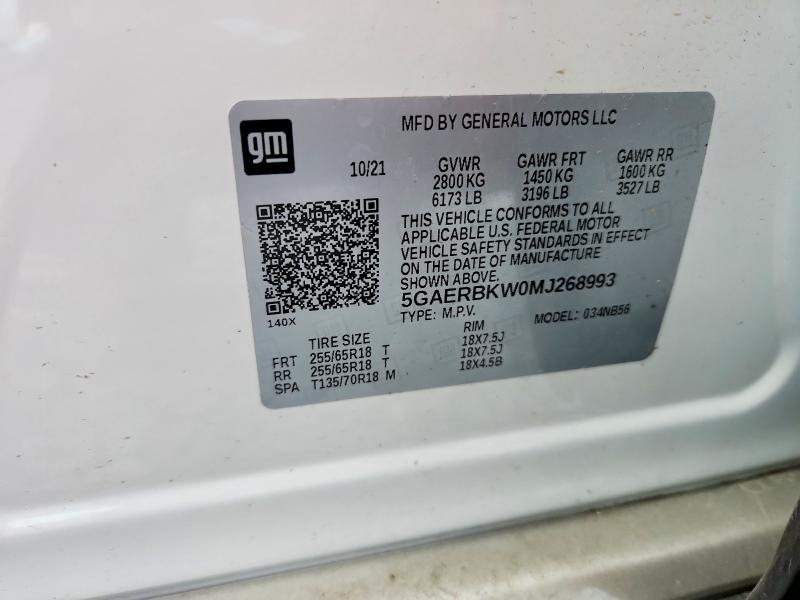 69491766 :رقم المزاد ، 5GAERBKW0MJ268993 vin ، 2021 Buick Enclave مزاد بيع