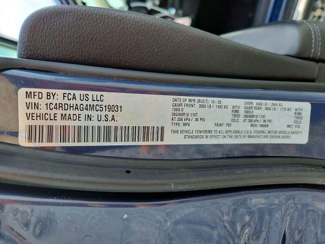 70373066 :رقم المزاد ، 1C4RDHAG4MC519031 vin ، 2021 Dodge Durango مزاد بيع