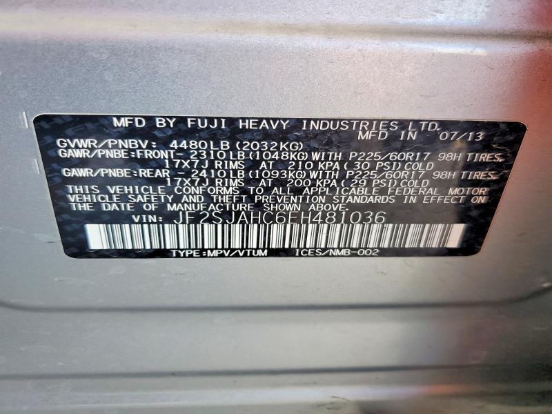 68151596 :رقم المزاد ، JF2SJAHC6EH481036 vin ، 2014 Subaru Forester مزاد بيع