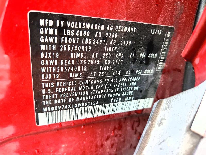 Aukcja sprzedaży 2016 Volkswagen Tiguan, vin: WVGBV7AX1GW063934, numer aukcji: 69932326