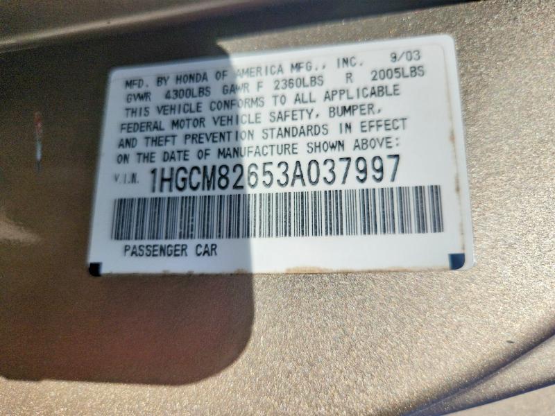 Продаж на аукціоні авто 2003 Honda Accord, vin: 1HGCM82653A037997, номер лоту: 67532876