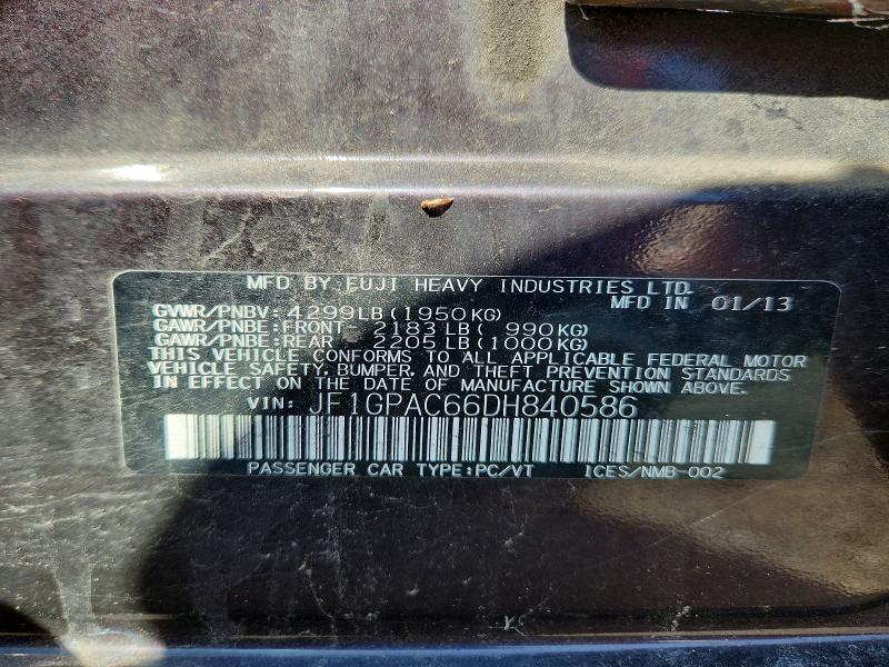 69042126 :رقم المزاد ، JF1GPAC66DH840586         vin ، 2013 Subaru Impreza مزاد بيع