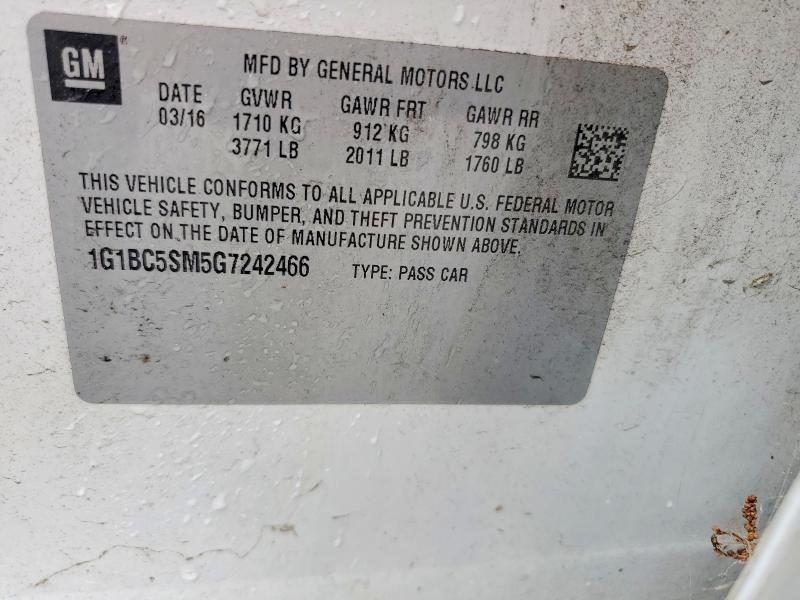 Продаж на аукціоні авто 2016 Chevrolet Cruze, vin: 1G1BC5SM5G7242466, номер лоту: 68493016