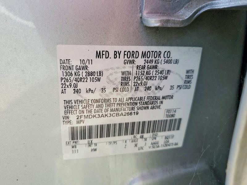 68567366 :رقم المزاد ، 2FMDK3AK3CBA26619 vin ، 2012 Ford Edge مزاد بيع