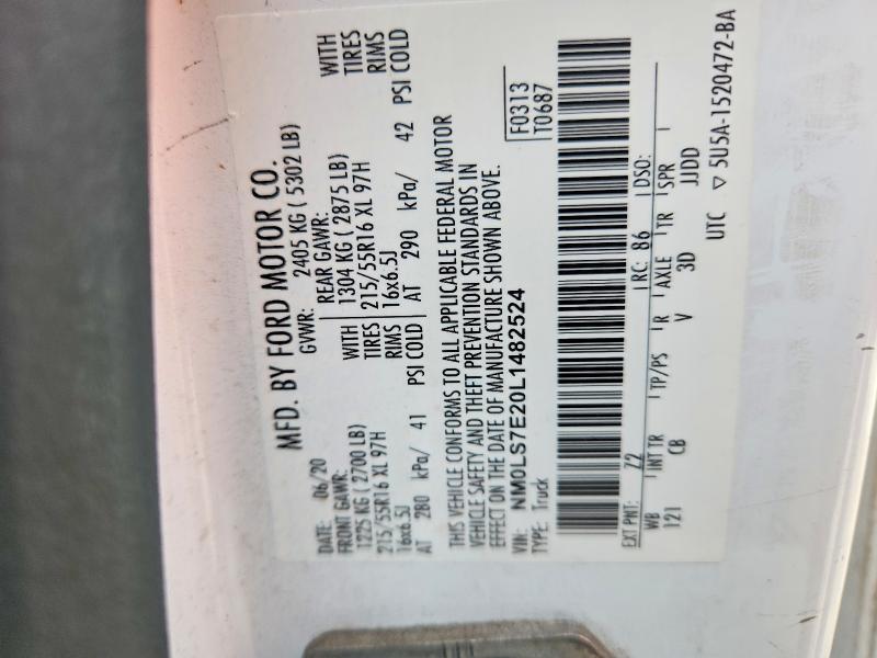 2020 Ford Transit Connect მანქანა იყიდება აუქციონზე, vin: NM0LS7E20L1482524, აუქციონის ნომერი: 71061026