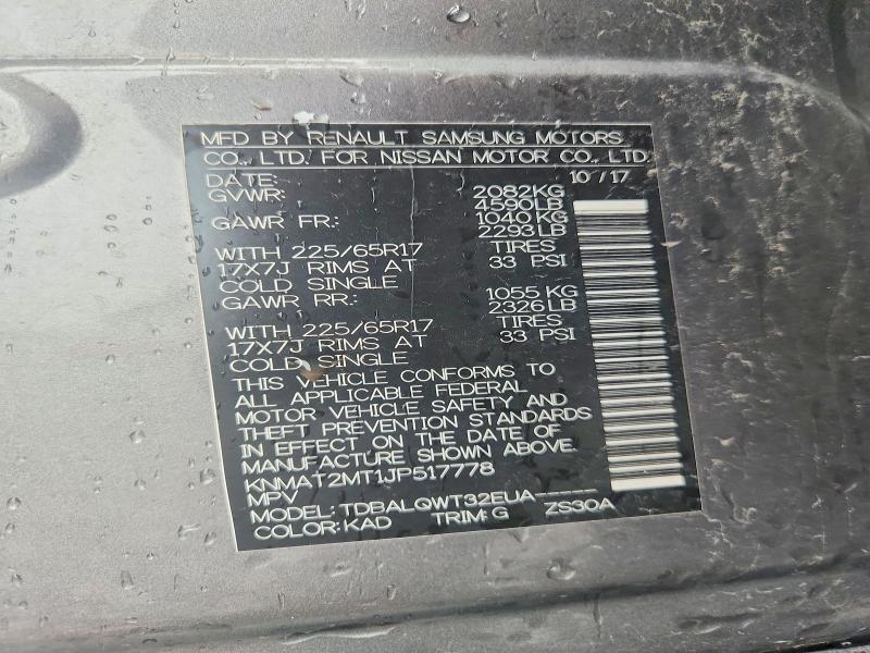 68208516 :رقم المزاد ، KNMAT2MT1JP517778 vin ، 2018 Nissan Rogue مزاد بيع