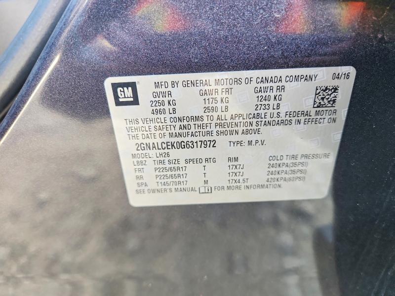 69842706 :رقم المزاد ، 2GNALCEK0G6317972 vin ، 2016 Chevrolet Equinox مزاد بيع
