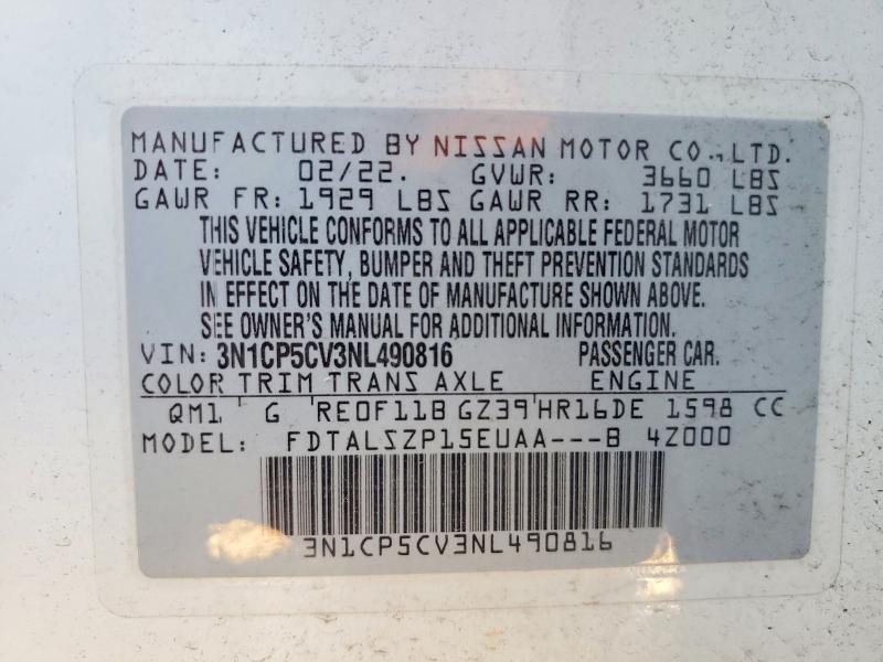 Aukcja sprzedaży 2022 Nissan Kicks, vin: 3N1CP5CV3NL490816, numer aukcji: 68171546