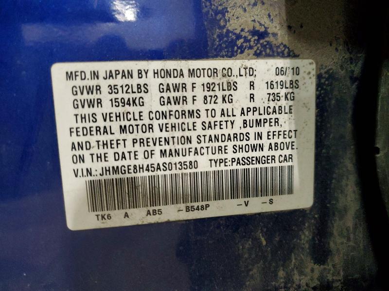 Aukcja sprzedaży 2010 Honda Fit, vin: JHMGE8H45AS013580, numer aukcji: 69406846