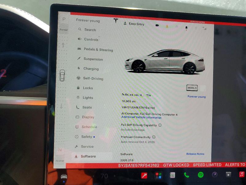 68696176 :رقم المزاد ، 5YJSA1E57RF543182 vin ، 2024 Tesla Model S مزاد بيع