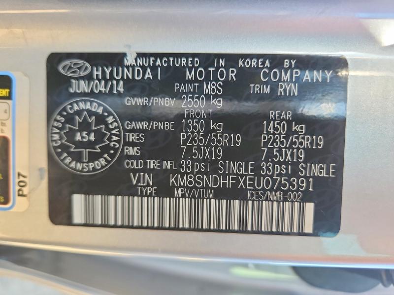 Aukcja sprzedaży 2014 Hyundai Santa Fe, vin: KM8SNDHFXEU075391, numer aukcji: 69644016