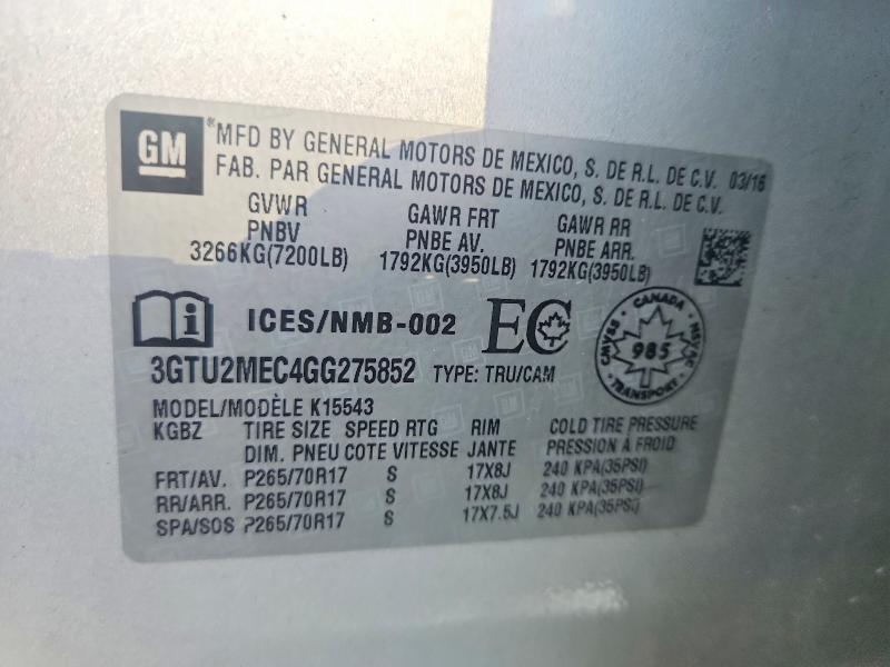 67412446 :رقم المزاد ، 3GTU2MEC4GG275852 vin ، 2016 Gmc Sierra مزاد بيع