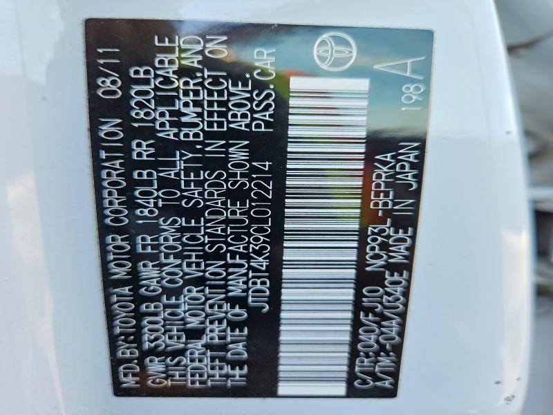 70833156 :رقم المزاد ، JTDBT4K39CL012214 vin ، 2012 Toyota Yaris مزاد بيع