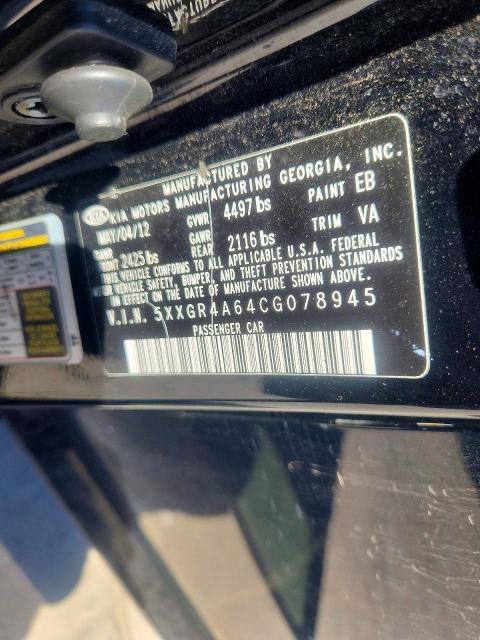 Aukcja sprzedaży 2012 Kia Optima, vin: 5XXGR4A64CG078945, numer aukcji: 66853626