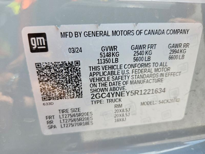 68227016 :رقم المزاد ، 2GC4YNEY5R1221634 vin ، 2024 Chevrolet Silverado مزاد بيع