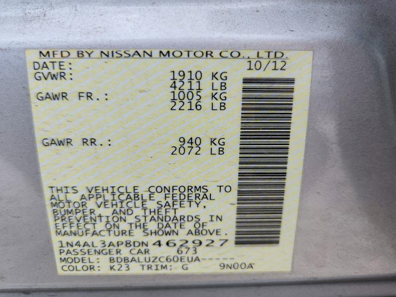 Продажа на аукционе авто 2013 Nissan Altima, vin: 1N4AL3AP8DN462927, номер лота: 69222586