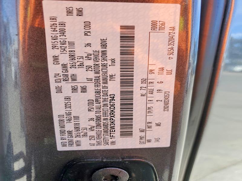 Продаж на аукціоні авто 2024 Ford F150, vin: 1FTEW3KPXRKD67943, номер лоту: 67861226