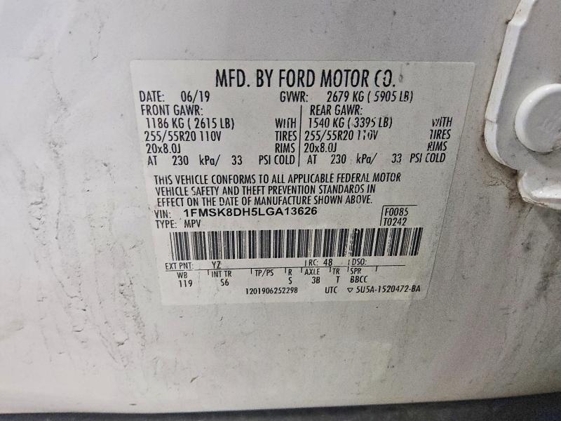 2020 Ford Explorer მანქანა იყიდება აუქციონზე, vin: 1FMSK8DH5LGA13626, აუქციონის ნომერი: 68097946