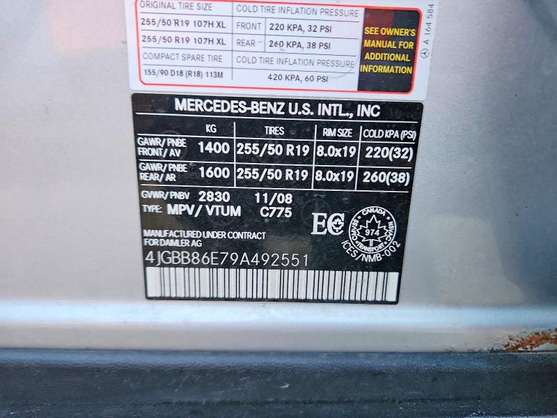 Aukcja sprzedaży 2009 Mercedes-benz Ml, vin: 4JGBB86E79A492551, numer aukcji: 68955636