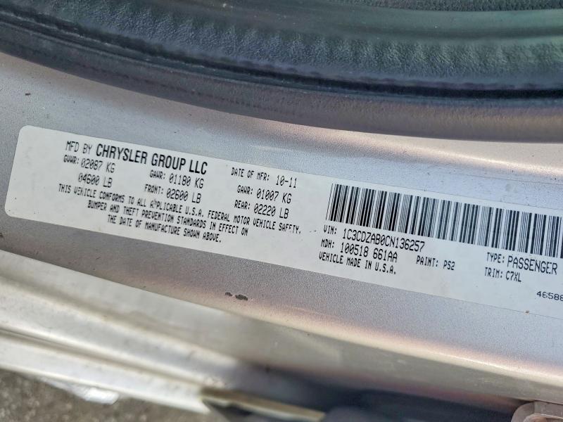 2012 Dodge Avenger მანქანა იყიდება აუქციონზე, vin: 1C3CDZAB0CN136257, აუქციონის ნომერი: 70132426