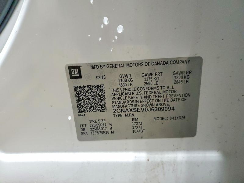 69629436 :رقم المزاد ، 2GNAXSEV0J6309094 vin ، 2018 Chevrolet Equinox مزاد بيع