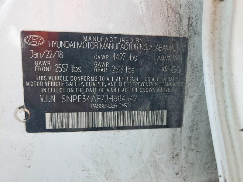 70179766 :رقم المزاد ، 5NPE34AF7JH684542 vin ، 2018 Hyundai Sonata مزاد بيع