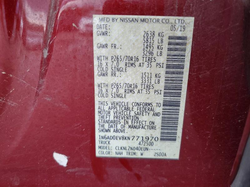 2019 Nissan Frontier მანქანა იყიდება აუქციონზე, vin: 1N6AD0EV8KN771970, აუქციონის ნომერი: 68505986