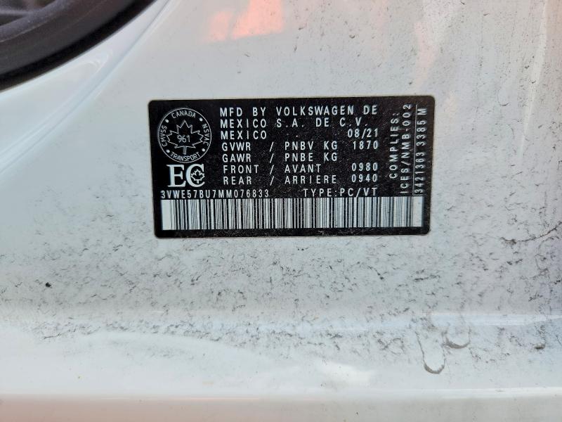 2021 Volkswagen Jetta მანქანა იყიდება აუქციონზე, vin: 3VWE57BU7MM076833, აუქციონის ნომერი: 69344586
