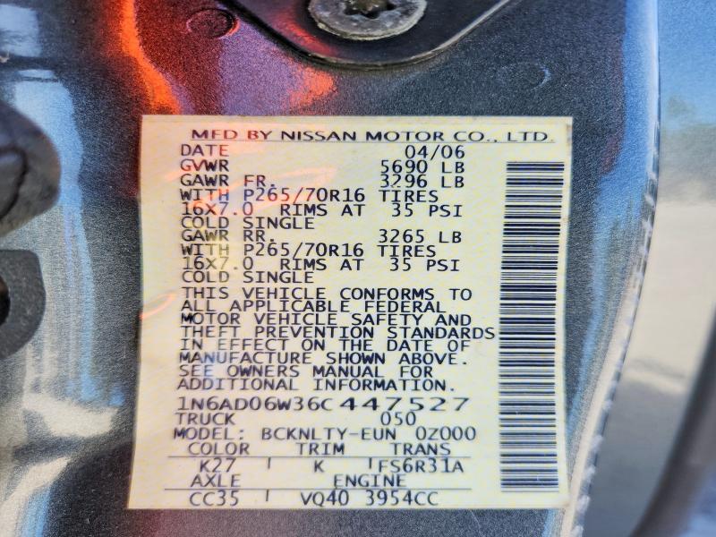 Aukcja sprzedaży 2006 Nissan Frontier, vin: 1N6AD06W36C447527, numer aukcji: 71035926