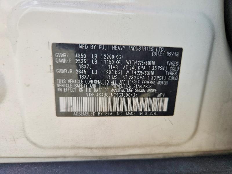 2016 Subaru Outback მანქანა იყიდება აუქციონზე, vin: 4S4BSENC9G3300434, აუქციონის ნომერი: 65966066