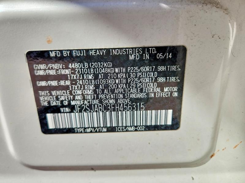 2015 Subaru Forester მანქანა იყიდება აუქციონზე, vin: JF2SJABC3FH456315, აუქციონის ნომერი: 67621426