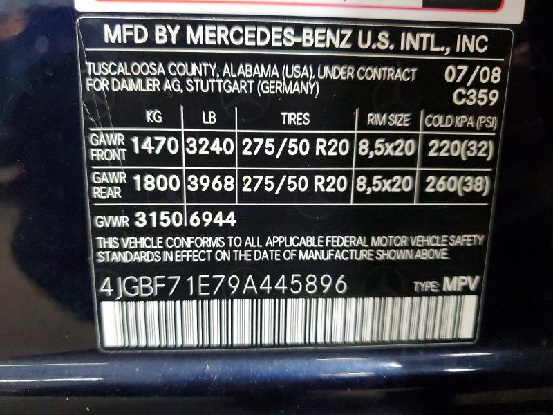 2009 Mercedes-benz Gl მანქანა იყიდება აუქციონზე, vin: 4JGBF71E79A445896, აუქციონის ნომერი: 68935636
