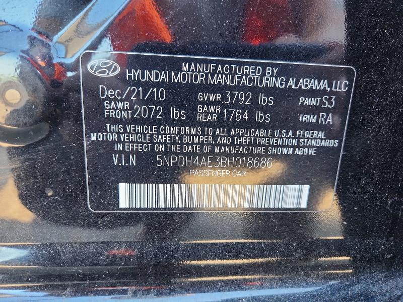 68715536 :رقم المزاد ، 5NPDH4AE3BH018686 vin ، 2011 Hyundai Elantra مزاد بيع