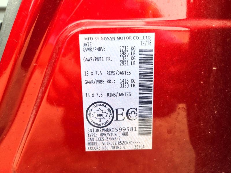 2019 Nissan Pathfinder მანქანა იყიდება აუქციონზე, vin: 5N1DR2MM6KC599581, აუქციონის ნომერი: 70883396